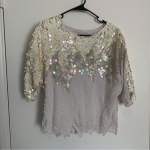 Sequin Embellished Cream Top